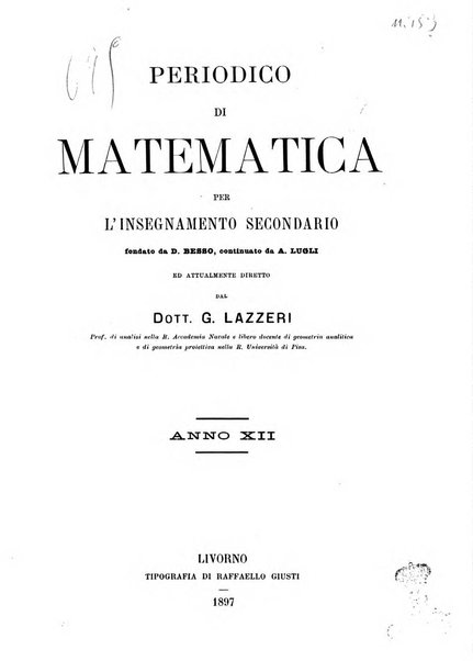 Periodico di matematica per l'insegnamento secondario