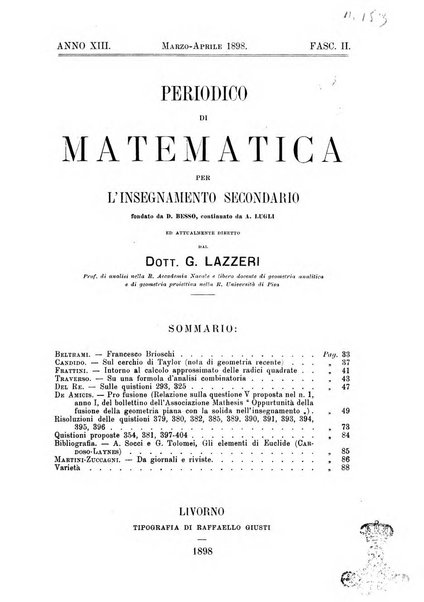 Periodico di matematica per l'insegnamento secondario