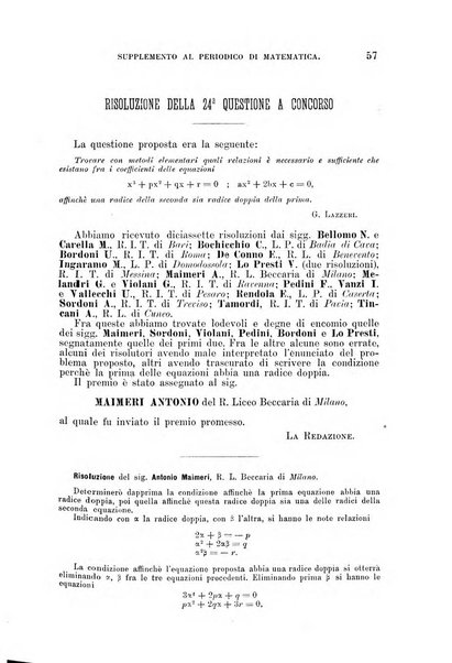 Periodico di matematica per l'insegnamento secondario