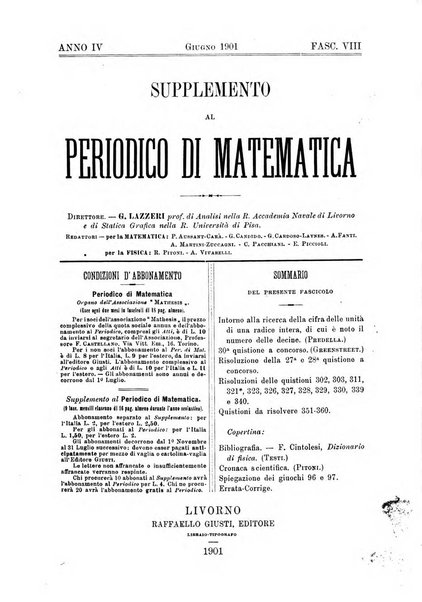 Periodico di matematica per l'insegnamento secondario