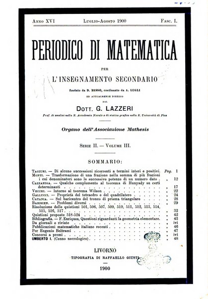 Periodico di matematica per l'insegnamento secondario