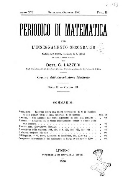 Periodico di matematica per l'insegnamento secondario