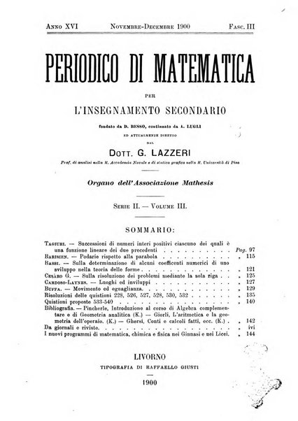 Periodico di matematica per l'insegnamento secondario