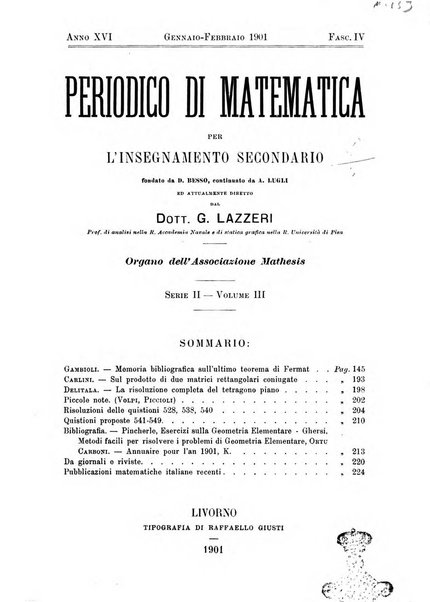 Periodico di matematica per l'insegnamento secondario