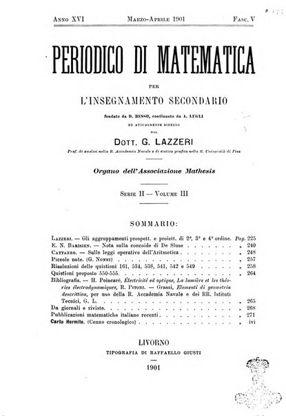 Periodico di matematica per l'insegnamento secondario