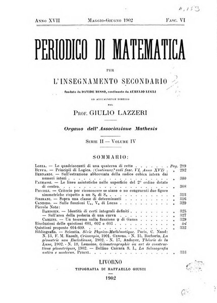 Periodico di matematica per l'insegnamento secondario