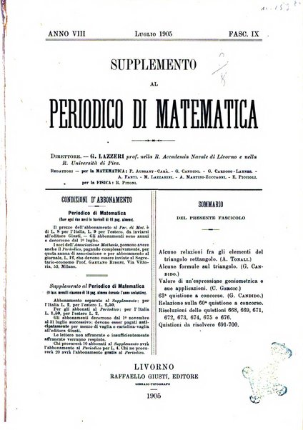 Periodico di matematica per l'insegnamento secondario