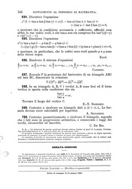 Periodico di matematica per l'insegnamento secondario