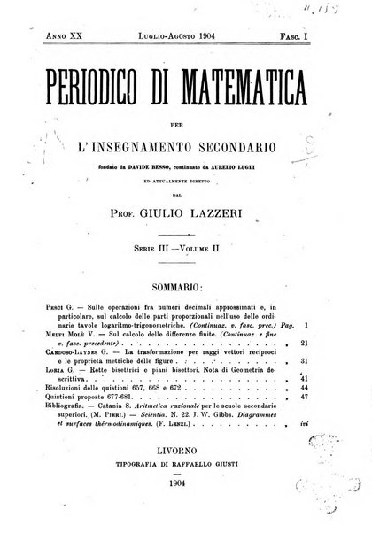 Periodico di matematica per l'insegnamento secondario