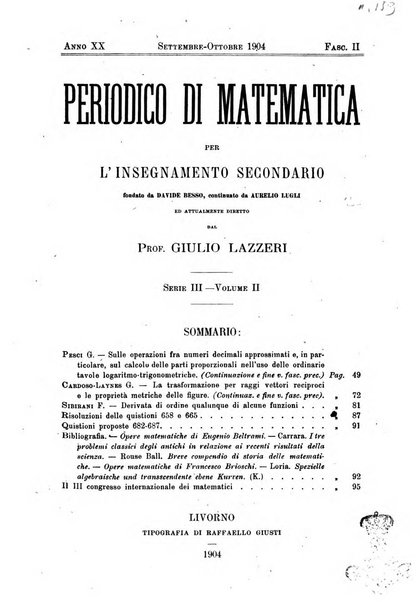 Periodico di matematica per l'insegnamento secondario