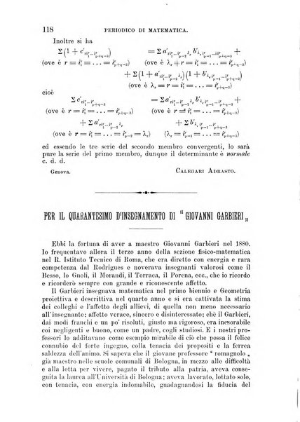 Periodico di matematica per l'insegnamento secondario