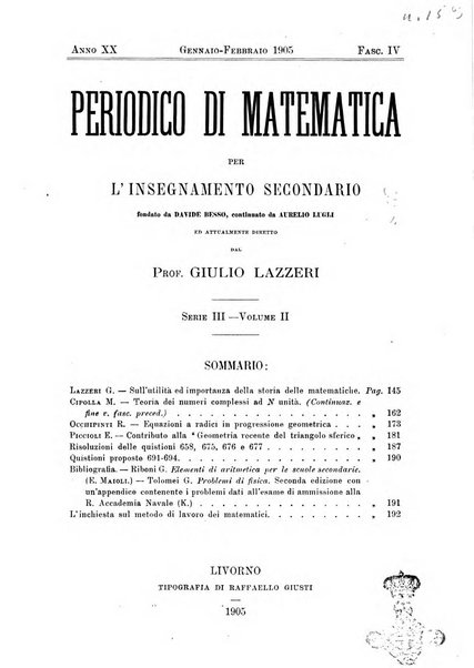 Periodico di matematica per l'insegnamento secondario