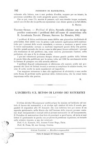 Periodico di matematica per l'insegnamento secondario