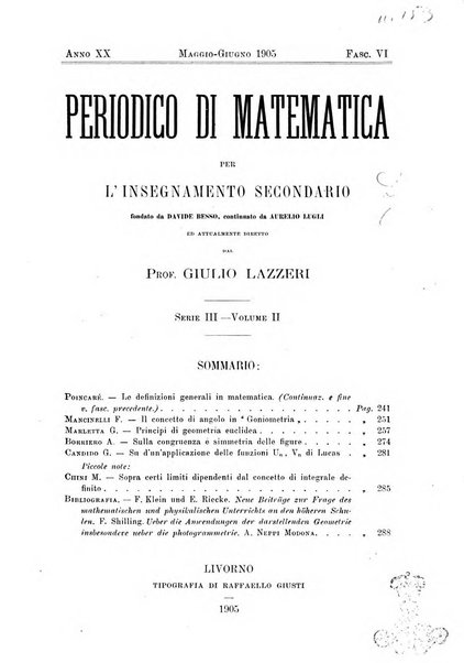 Periodico di matematica per l'insegnamento secondario