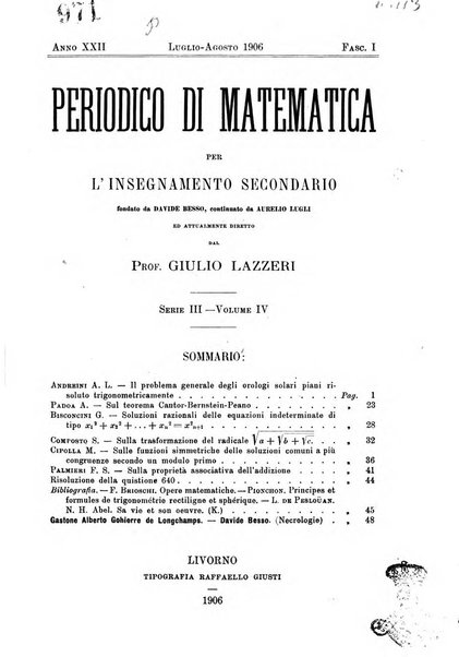 Periodico di matematica per l'insegnamento secondario