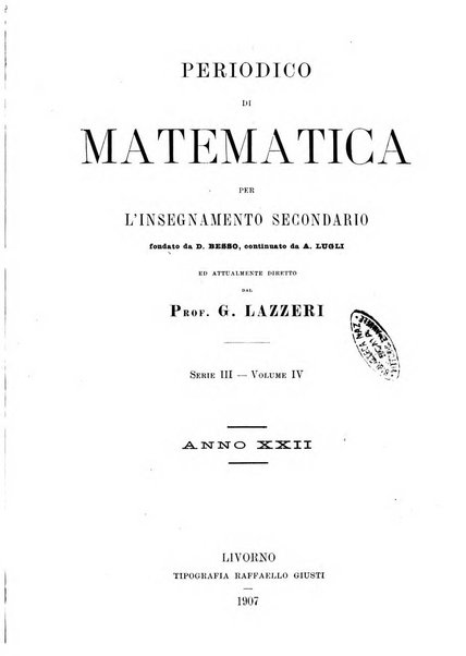 Periodico di matematica per l'insegnamento secondario