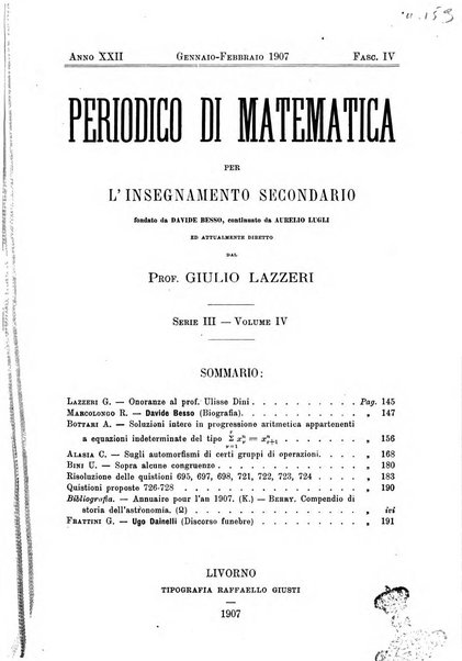 Periodico di matematica per l'insegnamento secondario