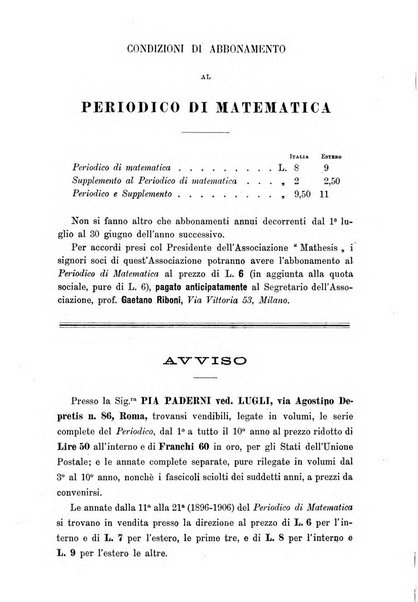 Periodico di matematica per l'insegnamento secondario