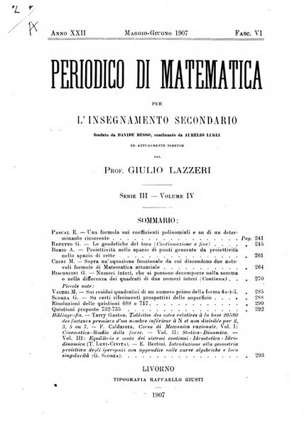 Periodico di matematica per l'insegnamento secondario