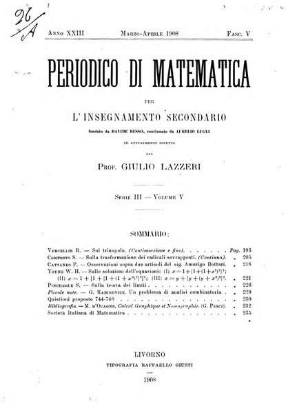 Periodico di matematica per l'insegnamento secondario