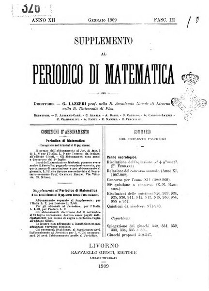 Periodico di matematica per l'insegnamento secondario