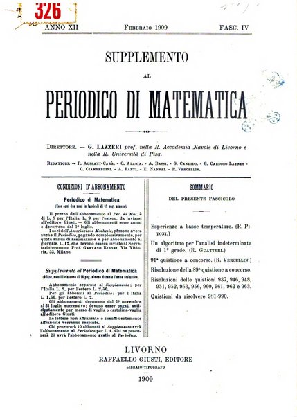 Periodico di matematica per l'insegnamento secondario