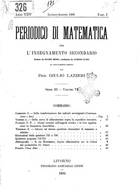 Periodico di matematica per l'insegnamento secondario