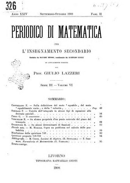 Periodico di matematica per l'insegnamento secondario