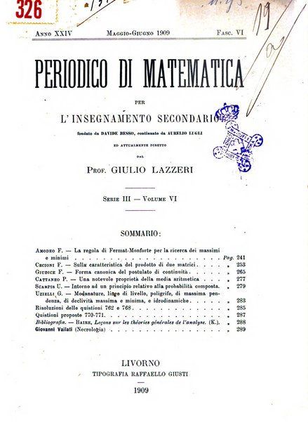 Periodico di matematica per l'insegnamento secondario