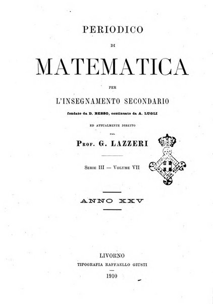 Periodico di matematica per l'insegnamento secondario