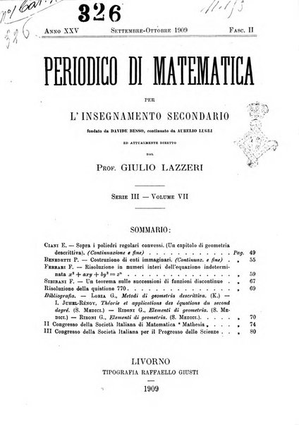 Periodico di matematica per l'insegnamento secondario