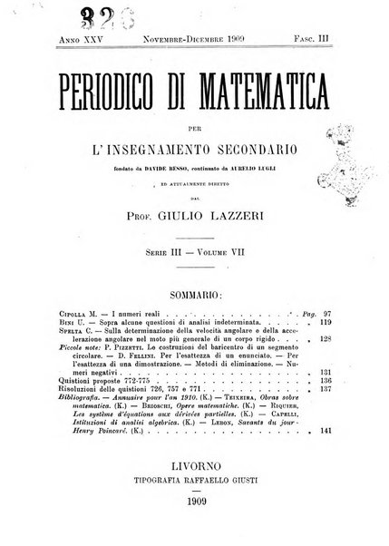 Periodico di matematica per l'insegnamento secondario