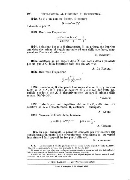 Periodico di matematica per l'insegnamento secondario