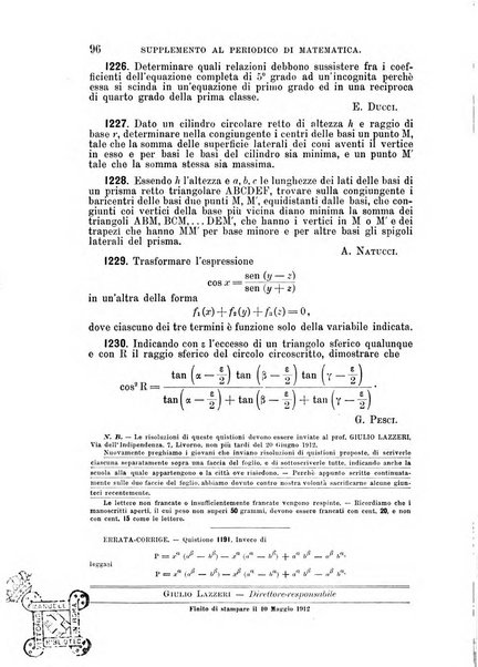 Periodico di matematica per l'insegnamento secondario