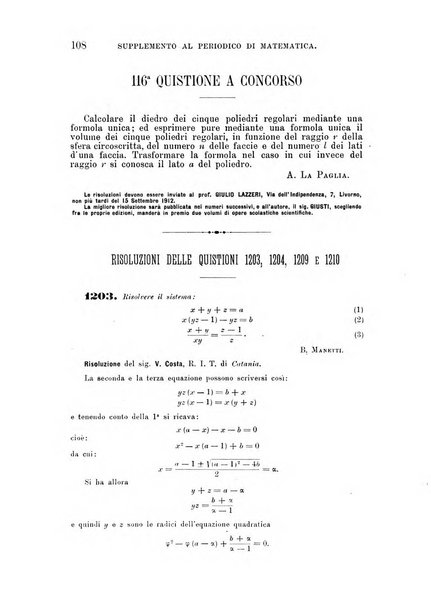 Periodico di matematica per l'insegnamento secondario