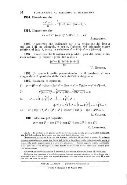 Periodico di matematica per l'insegnamento secondario