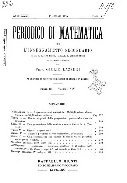 Periodico di matematica per l'insegnamento secondario