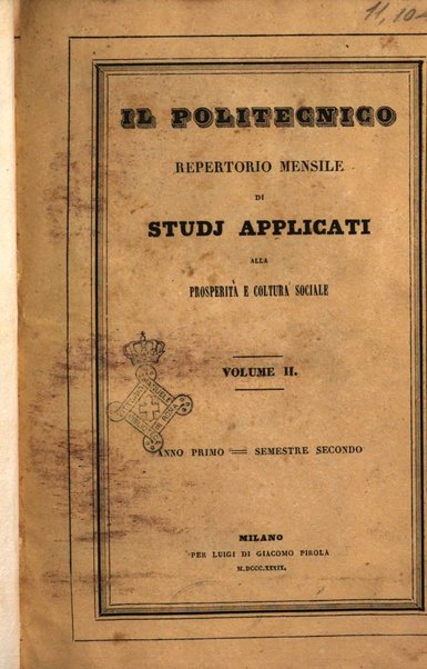 Il politecnico repertorio mensile di studj applicati alla prosperita e coltura sociale