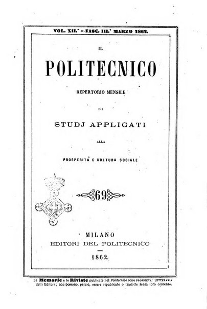 Il politecnico repertorio mensile di studj applicati alla prosperita e coltura sociale