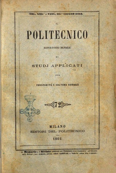 Il politecnico repertorio mensile di studj applicati alla prosperita e coltura sociale