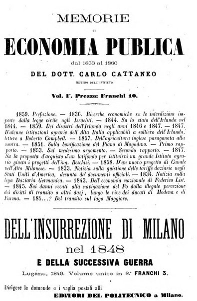 Il politecnico repertorio mensile di studj applicati alla prosperita e coltura sociale