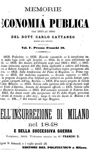 Il politecnico repertorio mensile di studj applicati alla prosperita e coltura sociale