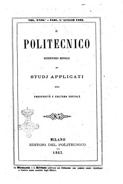 Il politecnico repertorio mensile di studj applicati alla prosperita e coltura sociale