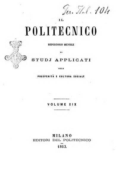 Il politecnico repertorio mensile di studj applicati alla prosperita e coltura sociale