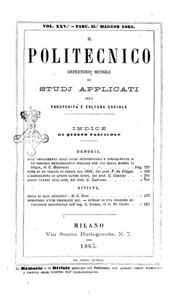 Il politecnico repertorio mensile di studj applicati alla prosperita e coltura sociale