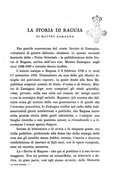 La porta orientale rivista mensile di studi giuliani e dalmati