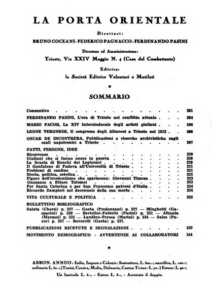 La porta orientale rivista mensile di studi giuliani e dalmati