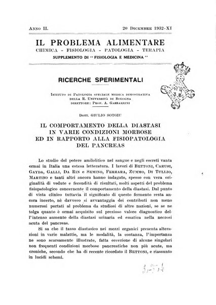 Il problema alimentare chimica, fisiologia, patologia, terapia