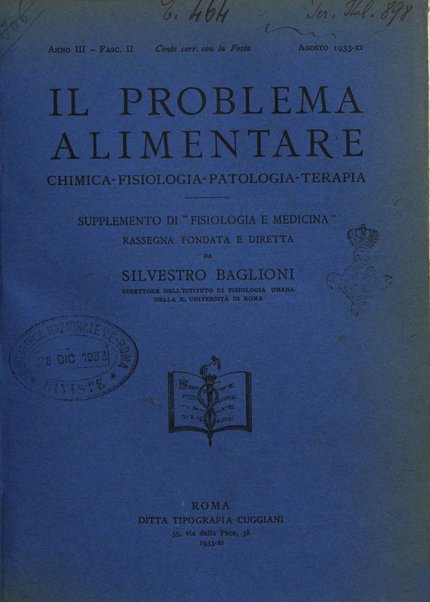 Il problema alimentare chimica, fisiologia, patologia, terapia