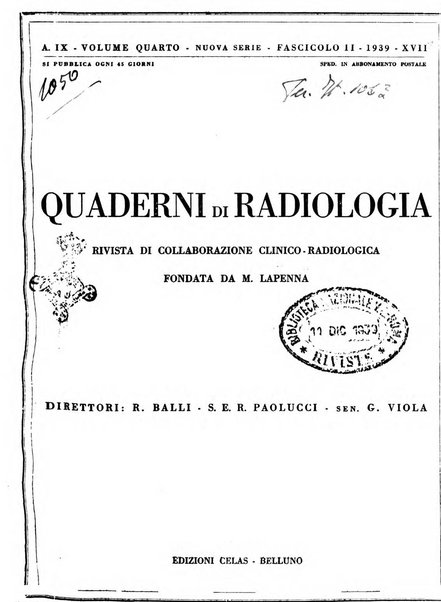 Quaderni di radiologia rivista di collaborazione clinico-radiologica fondata da M. Lapenna